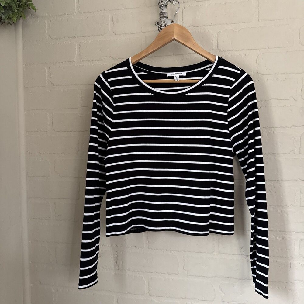 Good American Cropped Striped Black White Shirt Xl Size 4 Stretch